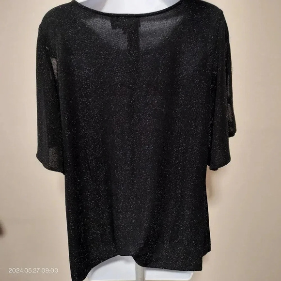 Alex Evenings Size Large Metallic Cut-Out Sleeves Black Sparkly Top - Picture 4 of 9